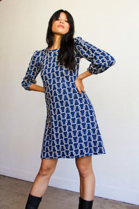 1970s Chain Link Indigo Blue Mini Dress