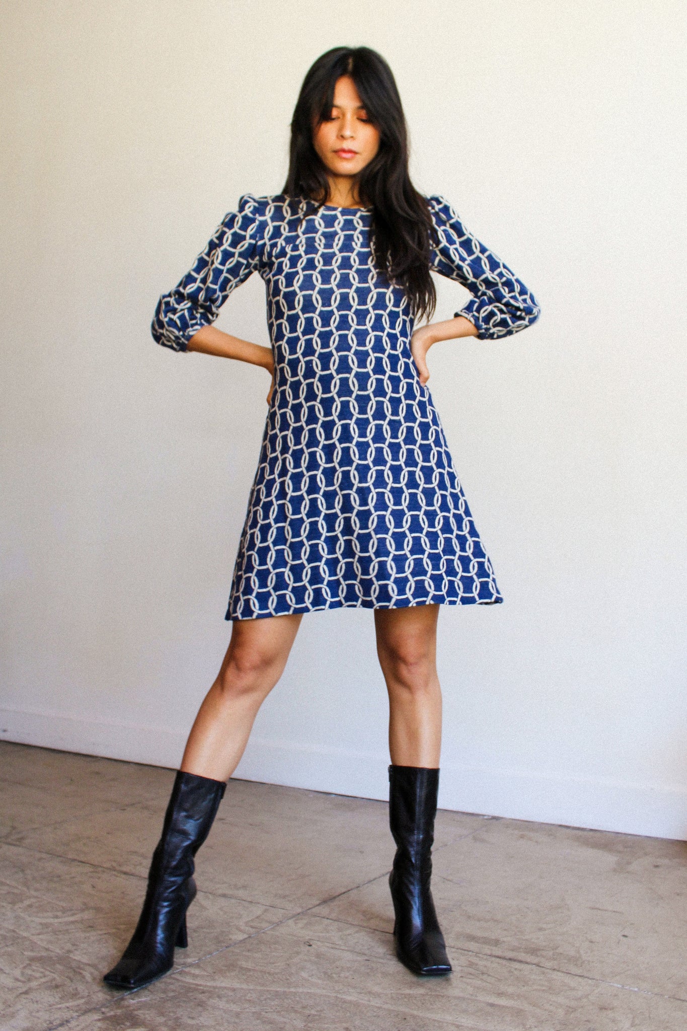 1970s Chain Link Indigo Blue Mini Dress 3 Women 1970s Chain Link Indigo Blue Mini Dress 3 Women