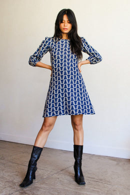 1970s Chain Link Indigo Blue Mini Dress