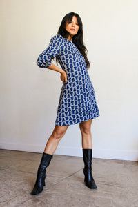 1970s Chain Link Indigo Blue Mini Dress