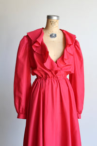 1970s Neon Pink Ruffle Dress