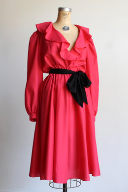1970s Neon Pink Ruffle Dress
