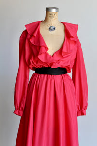 1970s Neon Pink Ruffle Dress