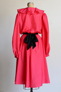1970s Neon Pink Ruffle Dress