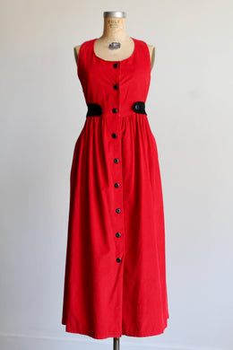 1990s Red Corduroy Jumper Dress