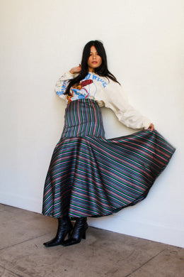 1970s Striped Taffeta Mermaid Hem Skirt
