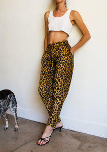 1960s Fuzzy Leopard Print High Waist Pants