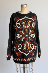 1980s Paisley Floral Knit Pullover Sweater