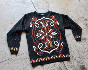 1980s Paisley Floral Knit Pullover Sweater