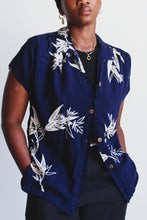 Load image into Gallery viewer, 1980s Blue Batik Floral Print Button Up Blouse