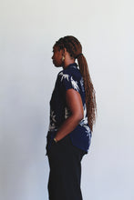 Load image into Gallery viewer, 1980s Blue Batik Floral Print Button Up Blouse