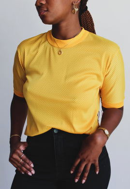 1980s Yellow Nylon Mesh Jersey Tee