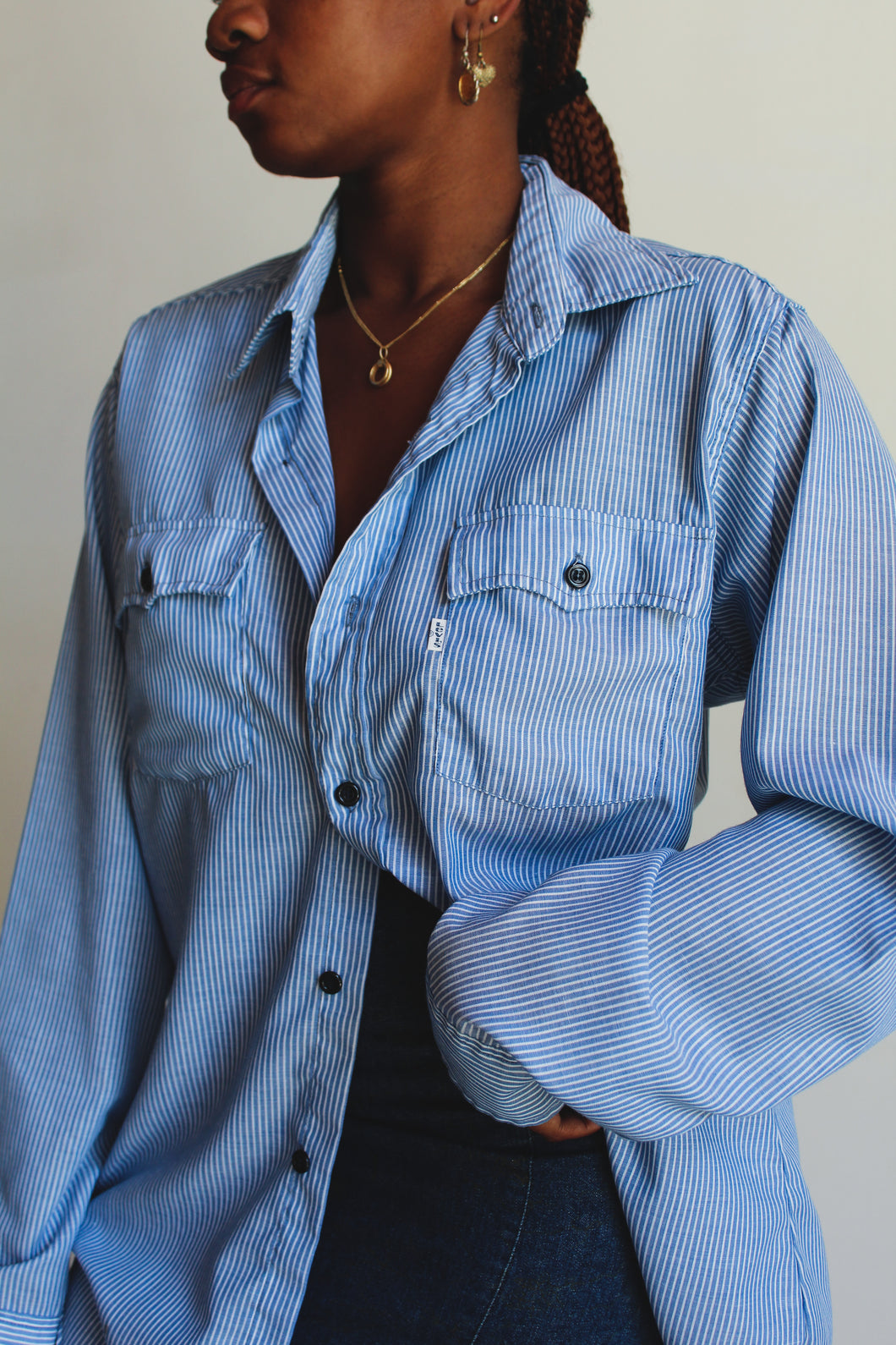 1970s Levi's Blue Striped Button Down Shirt