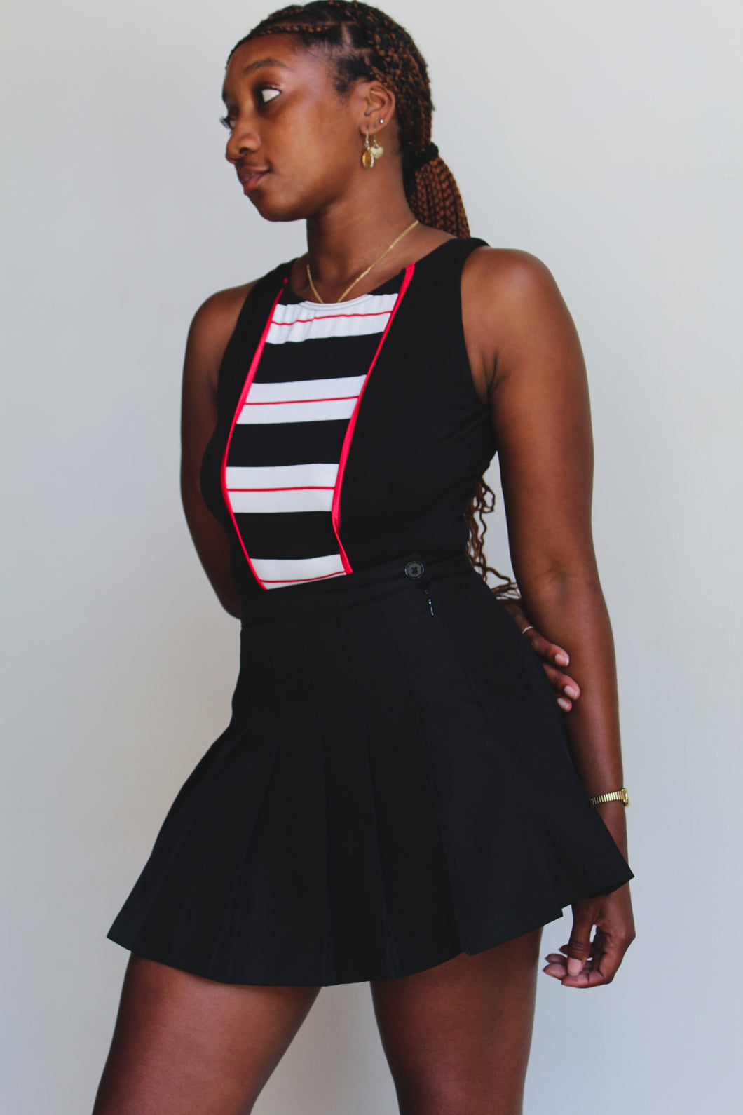1980s Deadstock Black Striped Bodysuit