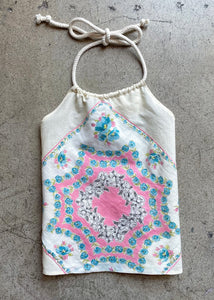 Pink & Blue Roses Hankie Halter Top Small