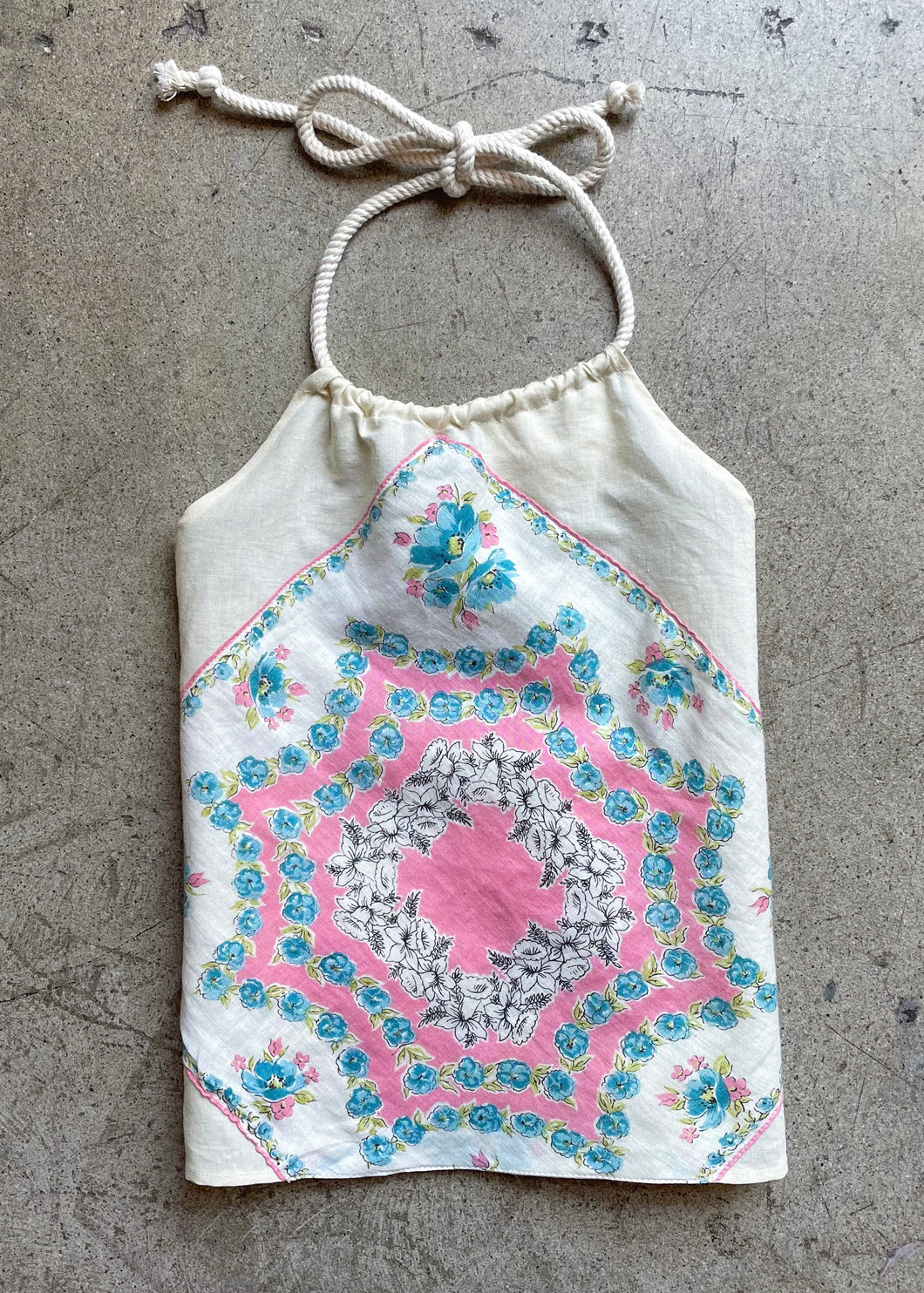 Pink & Blue Roses Hankie Halter Top Small