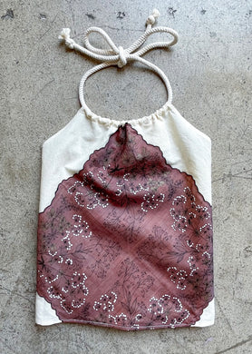 Brown Wildflower Painted Hankie Halter Top Large