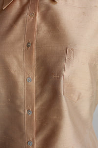 90s Peach Raw Silk Short Sleeve Blouse