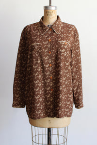 1990s Brown Floral Lounge Blouse
