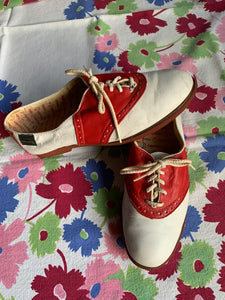 1970s Red & White Leather Capezio Saddle Shoes