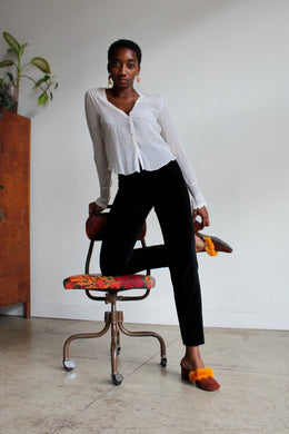 1980s Black Velvet High Waist Pants