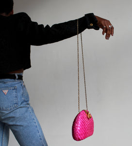 1980s Hot Pink Woven Purse