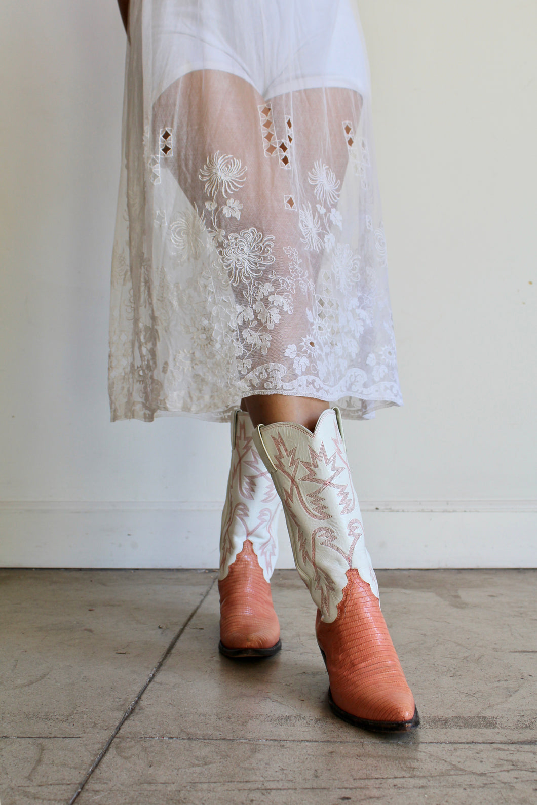 1970s Peach Coral Leather Cowgirl Boots by Justin