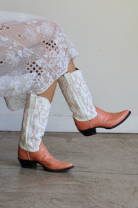 1970s Peach Coral Leather Cowgirl Boots by Justin