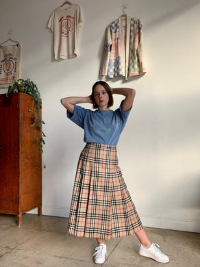 1980s Burberry Plaid Pleated Wool Skirt
