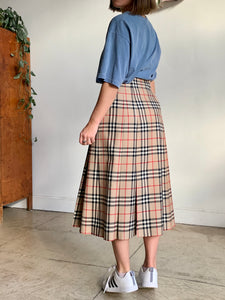 1980s Burberry Plaid Pleated Wool Skirt