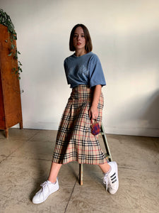 1980s Burberry Plaid Pleated Wool Skirt