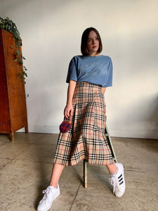 1980s Burberry Plaid Pleated Wool Skirt