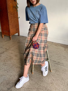 1980s Burberry Plaid Pleated Wool Skirt