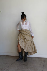 1980s Khaki Cotton Skirt