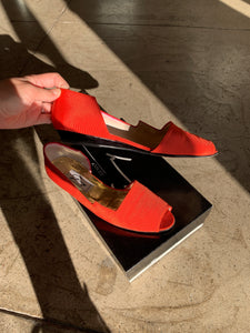 1980s Blood Orange Raw Silk Slip Ons