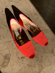 1980s Blood Orange Raw Silk Slip Ons