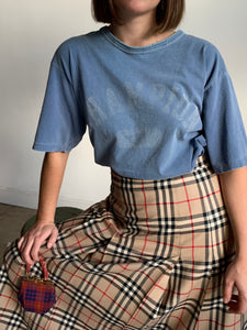 1980s Burberry Plaid Pleated Wool Skirt