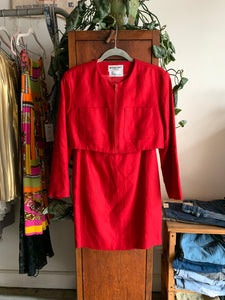 1980s Michael Kors Red Linen Skirt Suit