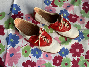 1970s Red & White Leather Capezio Saddle Shoes