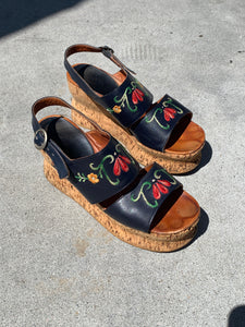 1970s Platform Floral Wedge Sandal