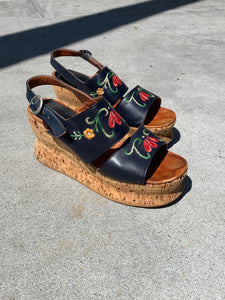 1970s Platform Floral Wedge Sandal