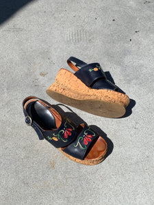 1970s Platform Floral Wedge Sandal