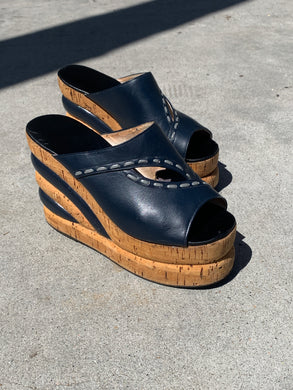 1970s Stacked Platform Wedge Sandal