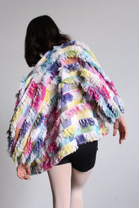 Paula Sweet Muslin Mink Art to Wear Pastel Cotton Fringe Cardigan Sweater