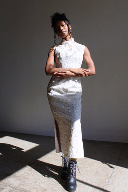 Metallic Lace Swirls Cheongsam Qipao