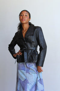1970s Black Leather Cropped Trench Jacket
