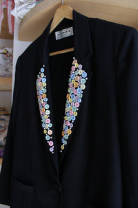 1980s Button Embellished Black Blazer