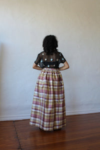 Laura Ashley Raw Silk Plaid Full Pleated Maxi Skirt
