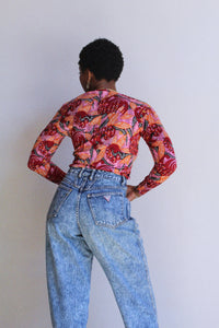 Floral Graphic Print Long Sleeve Nylon Tee
