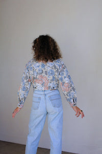 1990s Breaker Floral Cropped Jean Jacket